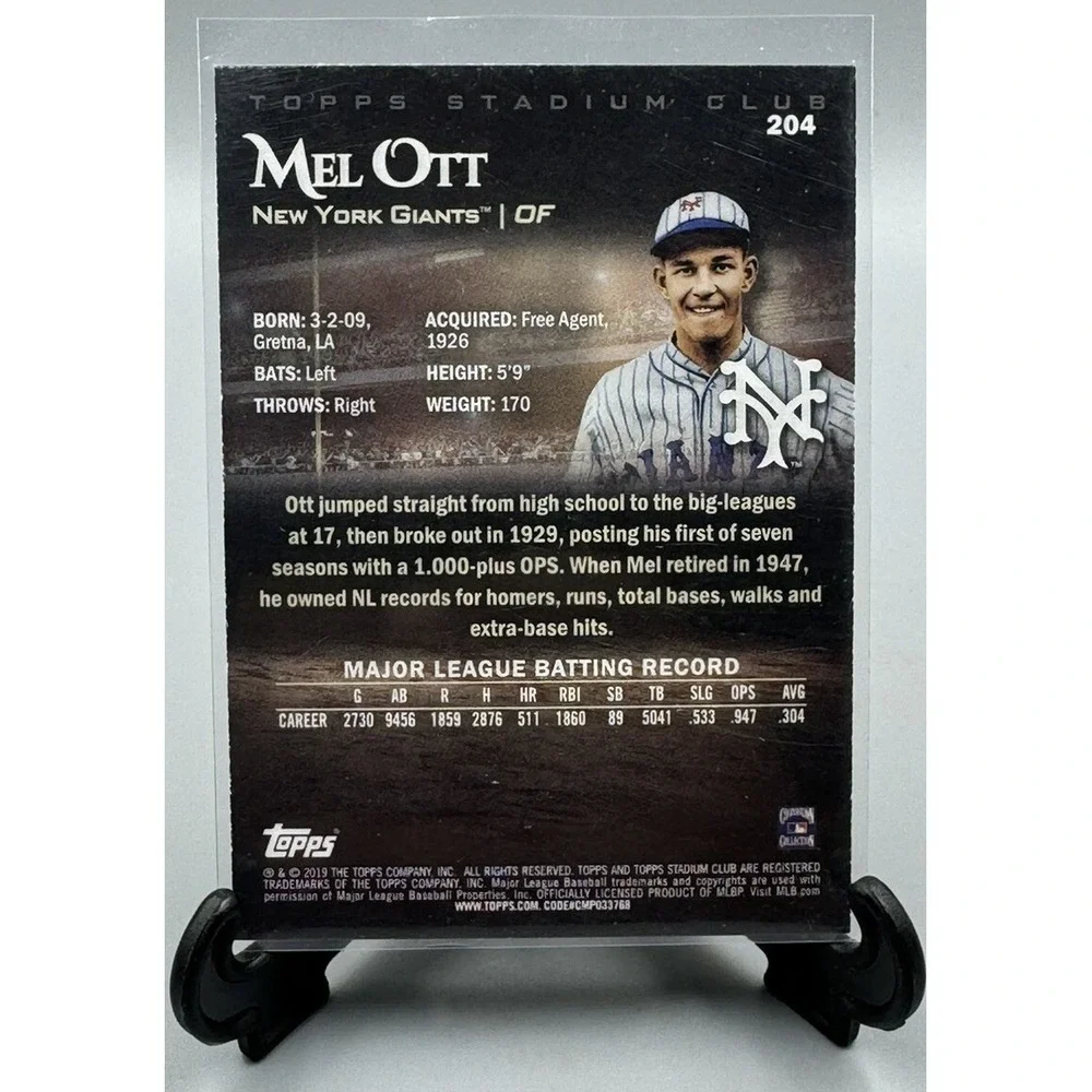 2019 Stadium Club Red Foil‎ #204 Mel Ott New York Giants